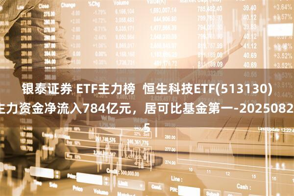 银泰证券 ETF主力榜  恒生科技ETF(513130)主力资金净流入784亿元，居可比基金第一-20250825